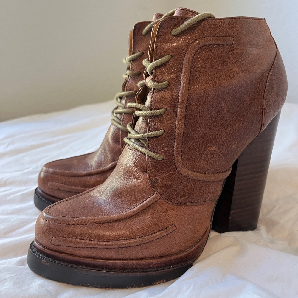Jeffery Campbell brown Bootie boots genuine Leather Lace Up high heel sz 9
